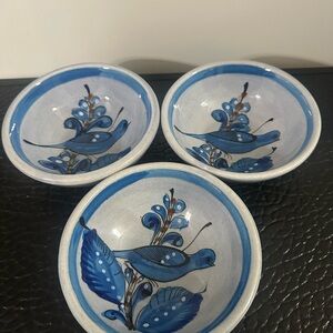 Tonala Mexican Pottery Bowl Blue Glazed Blue
Bird Set Of 3